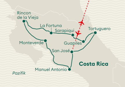 Karte Costa Rica Mietwagenreise