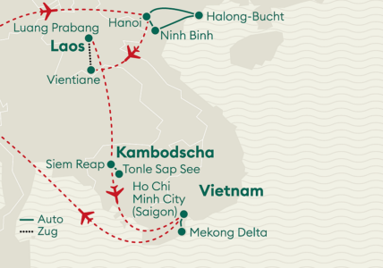 Reiseverlaufskarte Vietnam Laos Kambodscha Privatreise